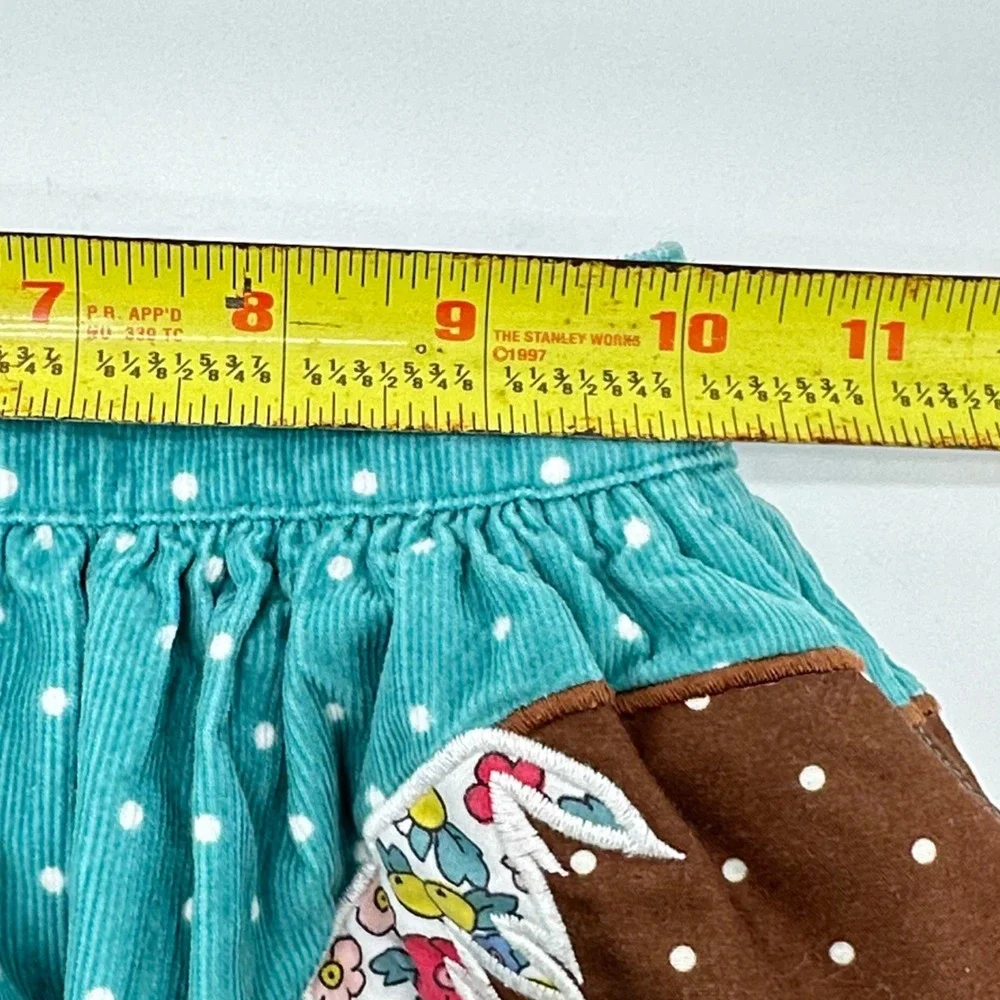 Mini Boden Girls Teal Corduroy Polka Dot Horse Bunny Embroidered Skirt 7-8Y